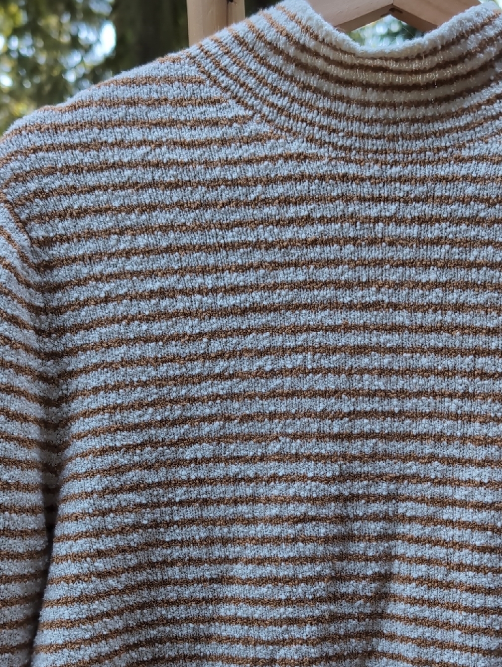 J. Crew Cream and Tan Brown Striped Mock Neck Sweater